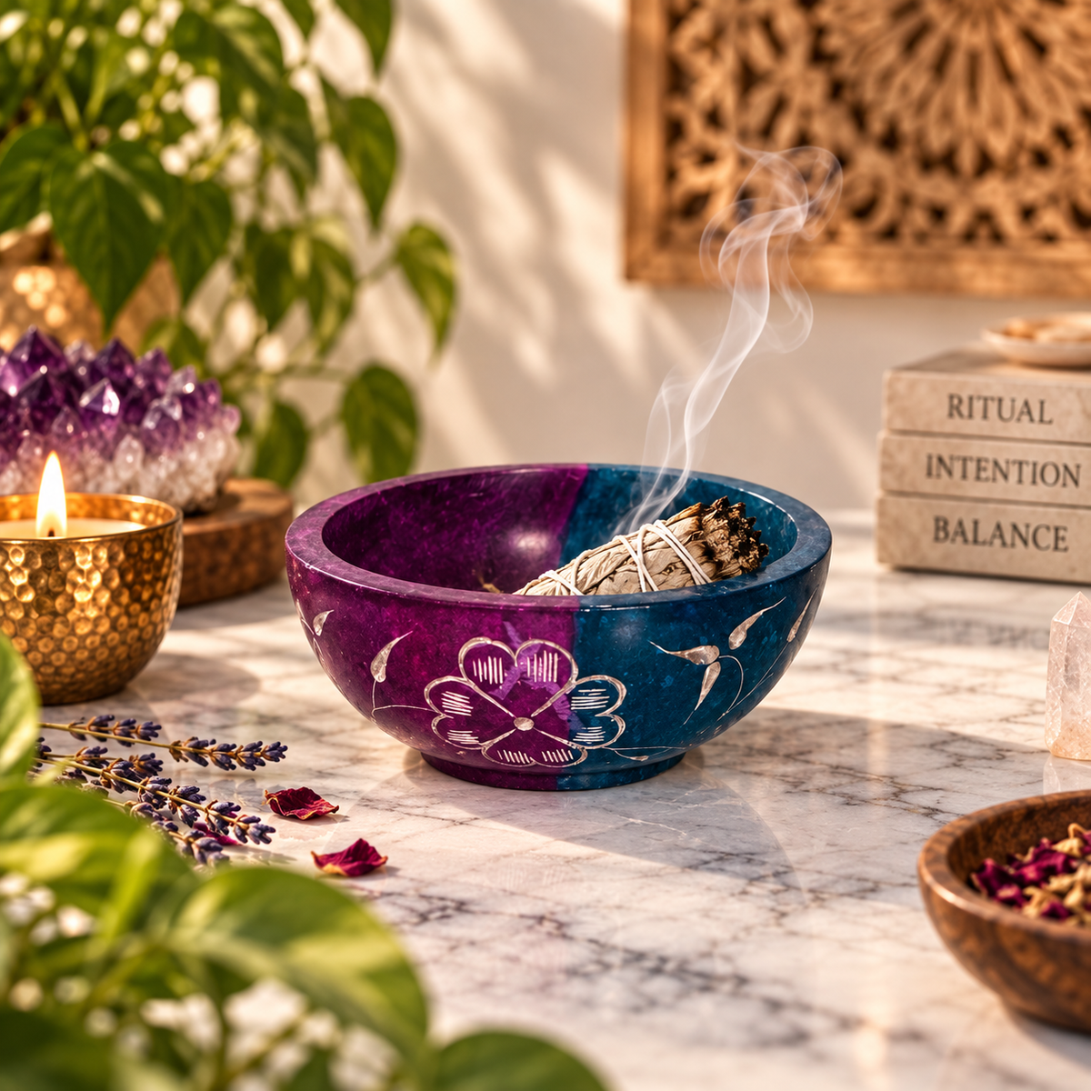 Hand-Carved Soapstone Smudge & Incense Bowl