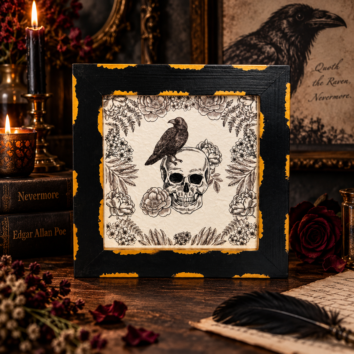Raven & Skull Gothic Botanical Wall Art