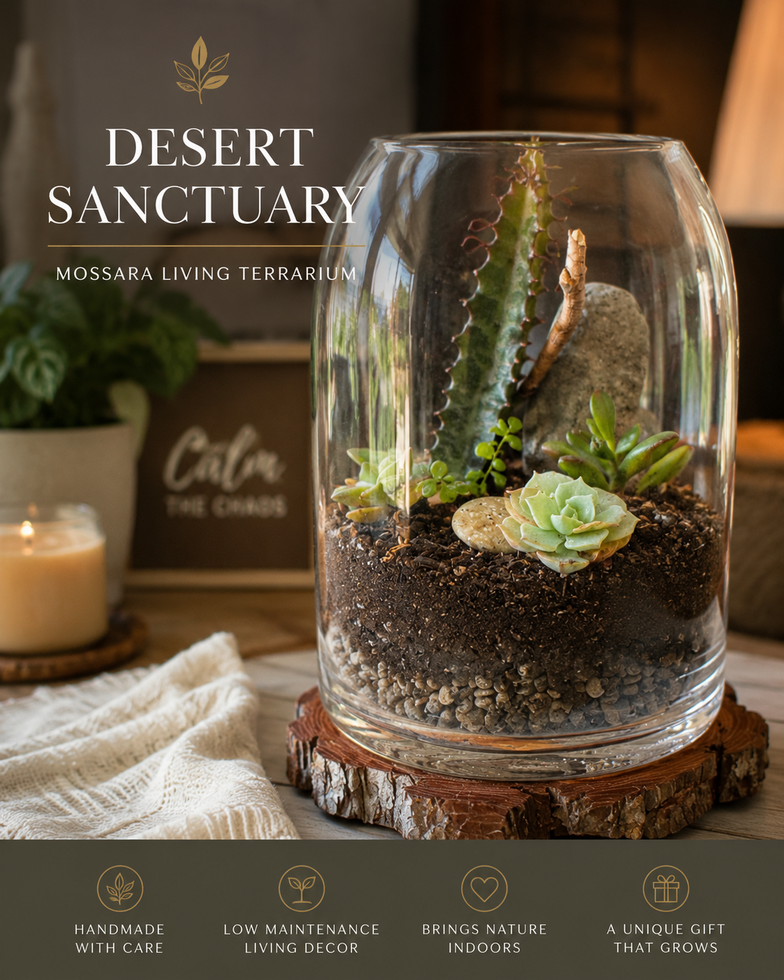 Desert Horizon Terrarium | Handcrafted Living Succulent Decor
