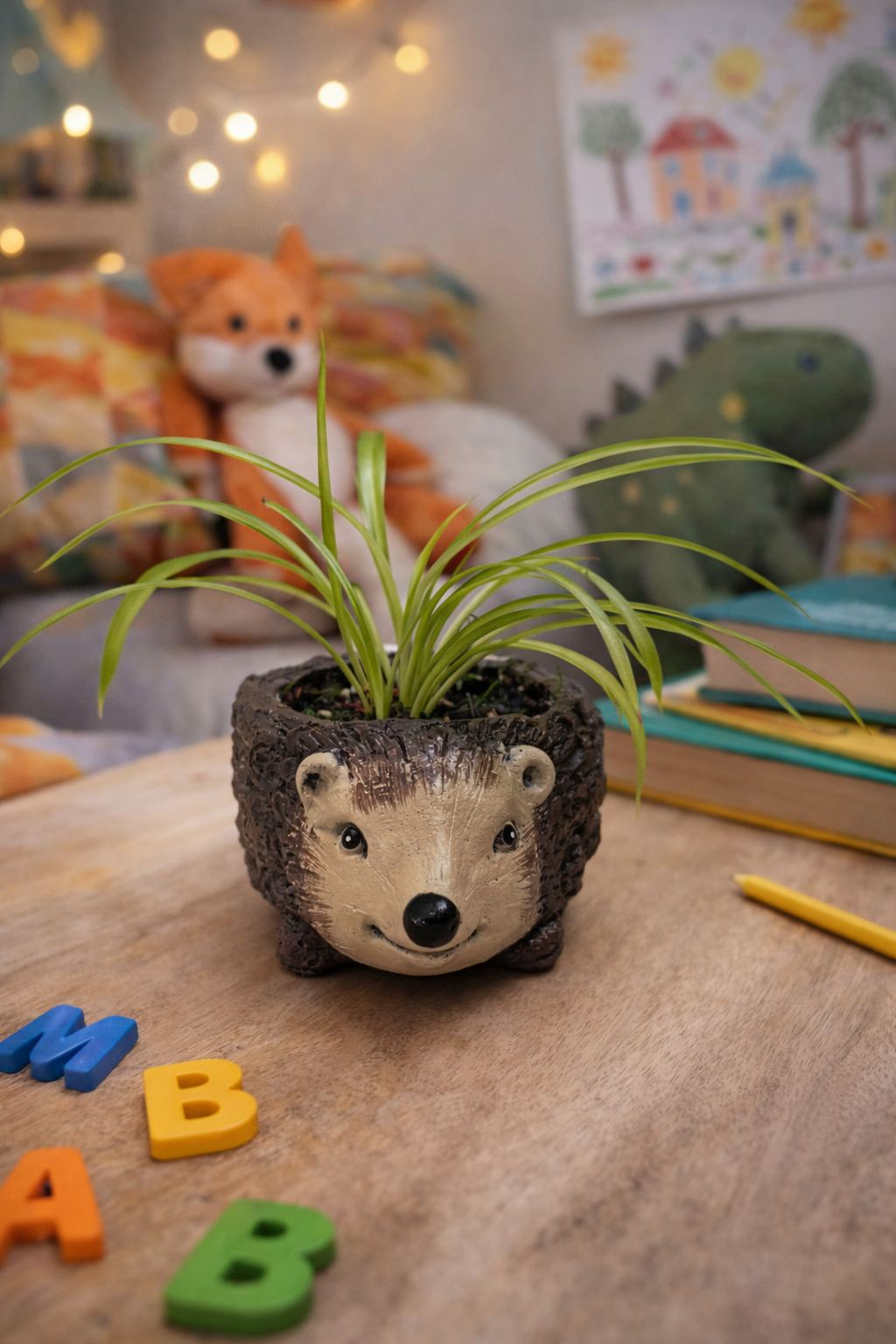Spider Plant | Pet-Friendly Indoor Plant in Hedgehog Planter | Potted Oasis