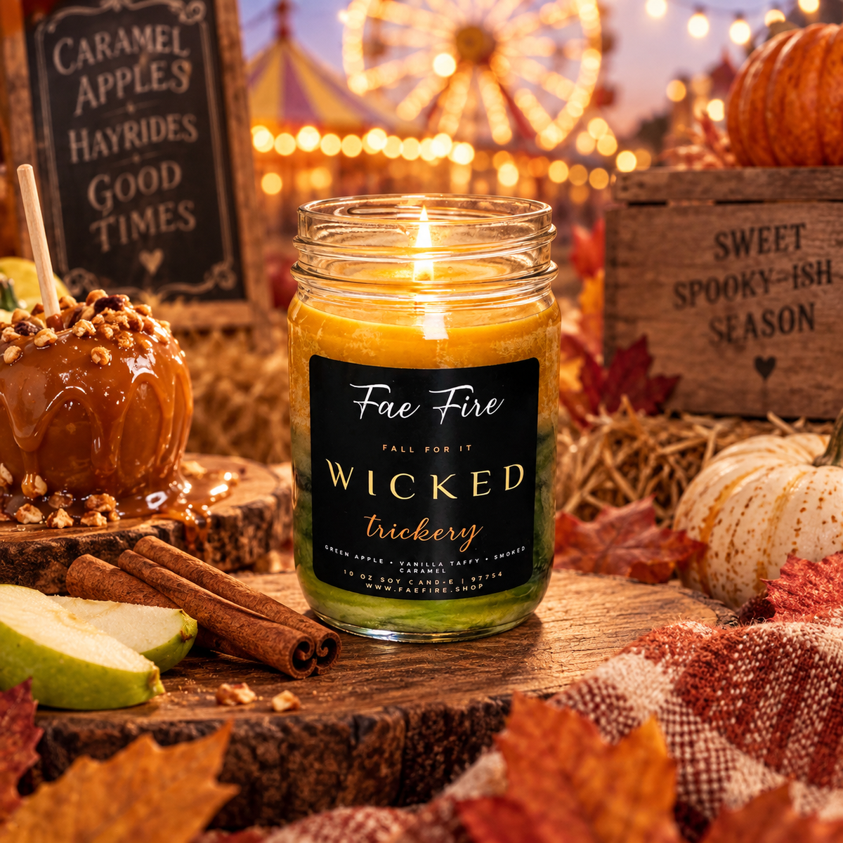 Wicked Trickery | Green Apple + Vanilla Taffy + Caramel Smoke Soy Candle