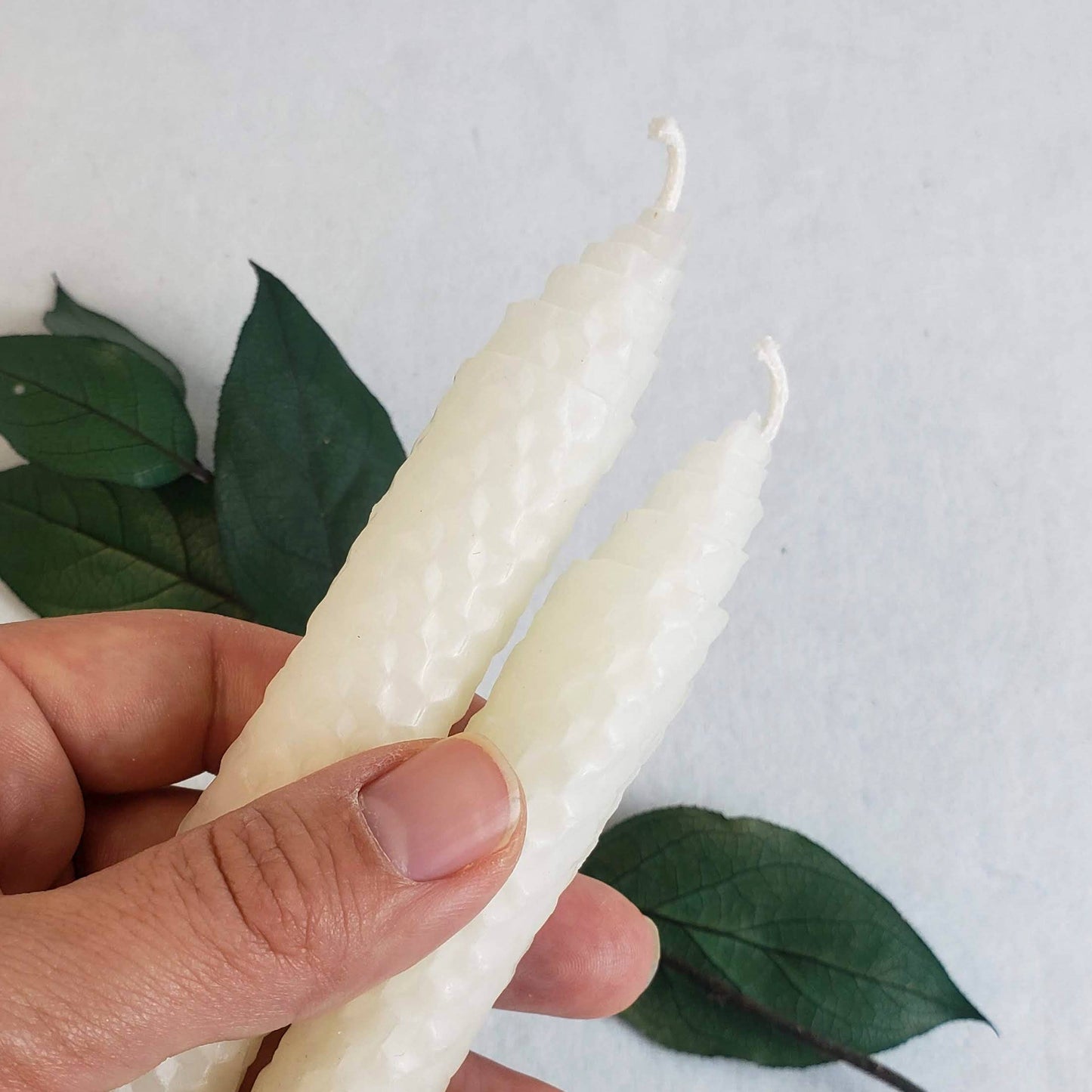 Pair of Ivory White Beeswax Taper Candles