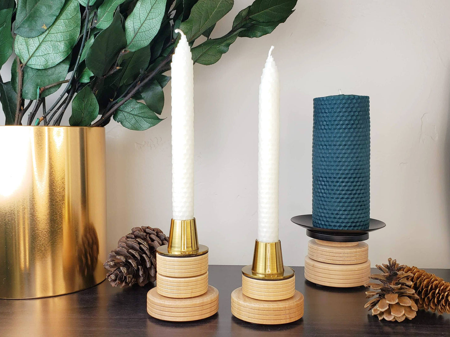 Pair of Ivory White Beeswax Taper Candles