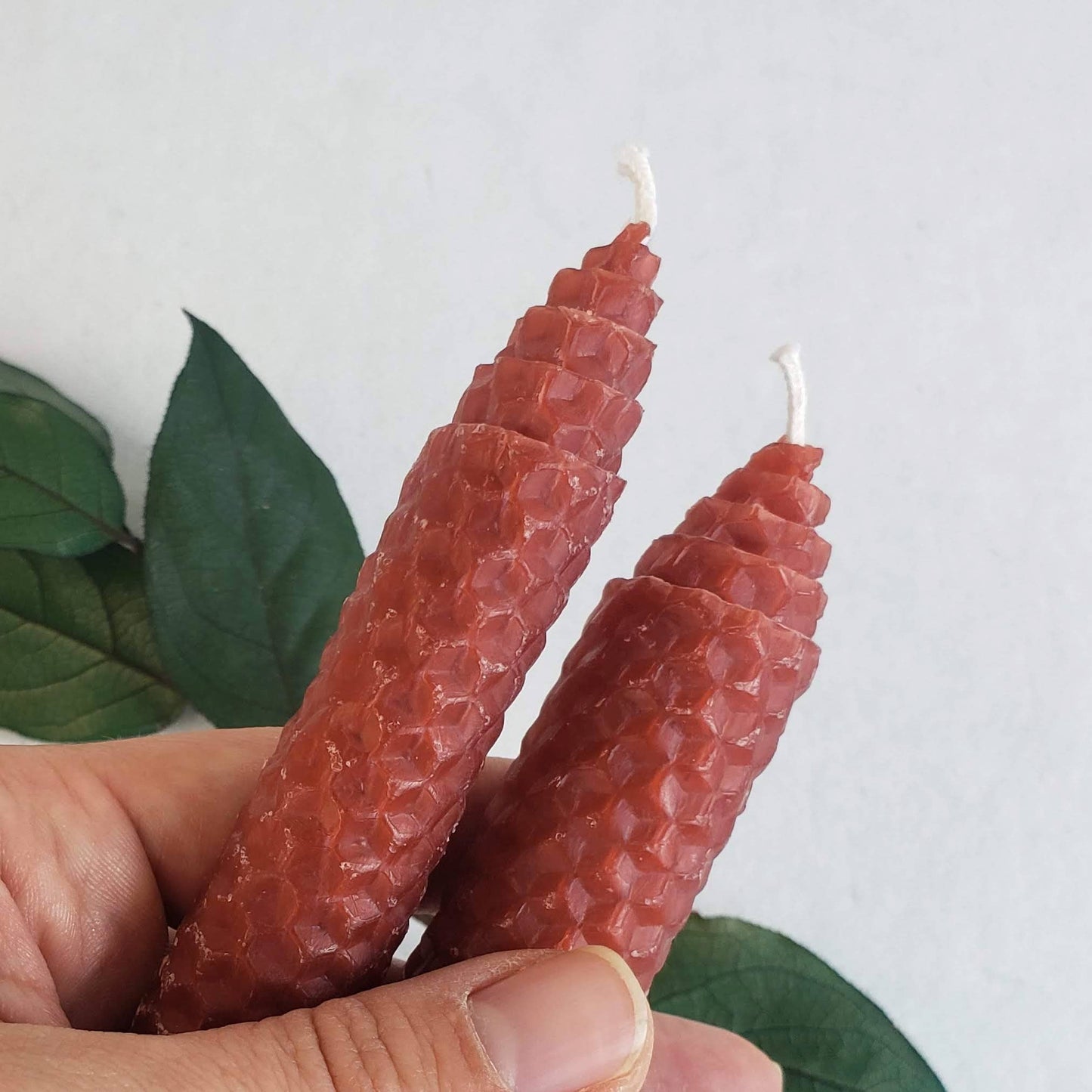 Pair of Brick Red Beeswax Taper Candles