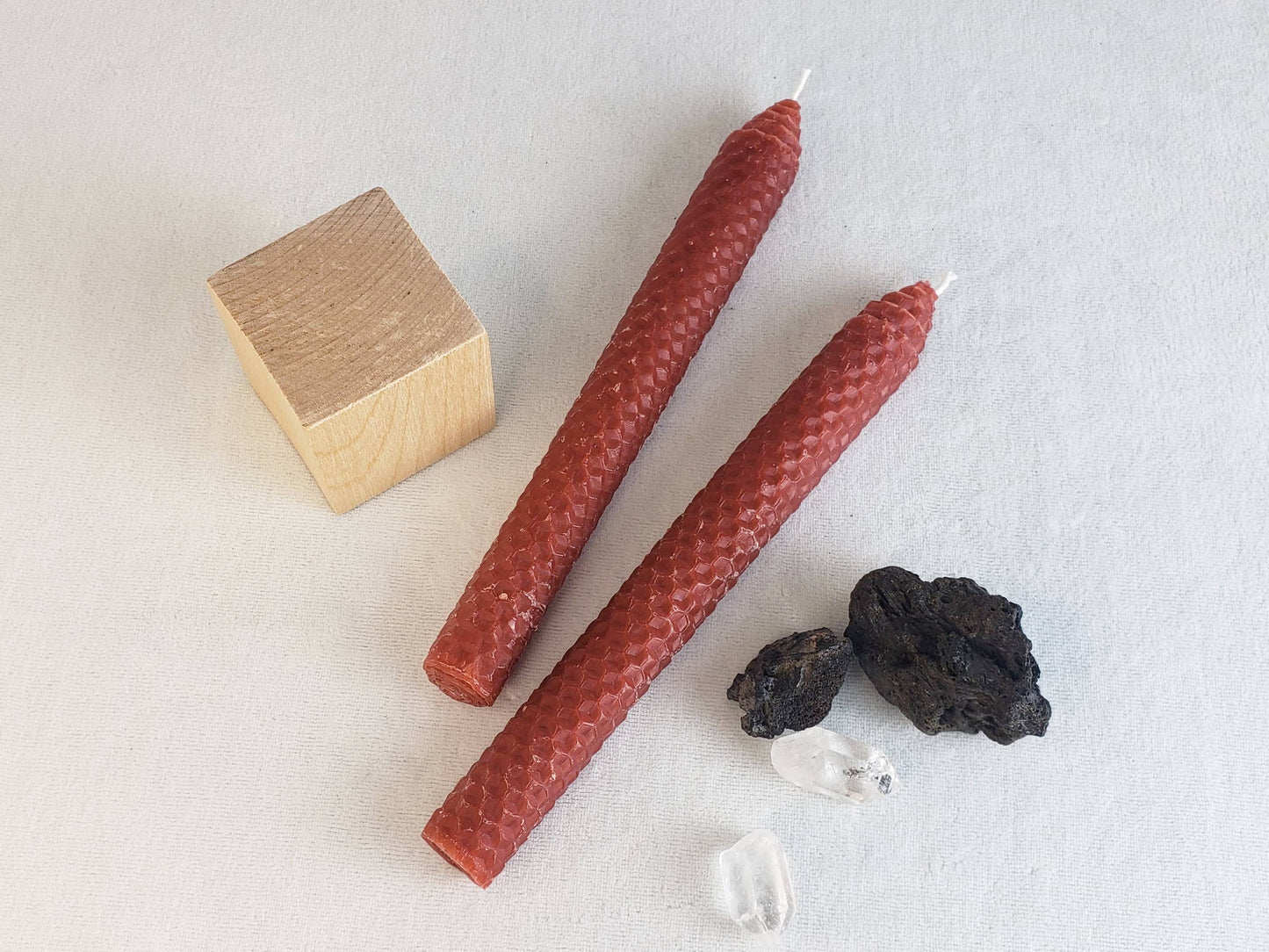 Pair of Brick Red Beeswax Taper Candles
