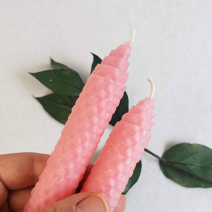 Pair of Carnation Pink Beeswax Taper Candles
