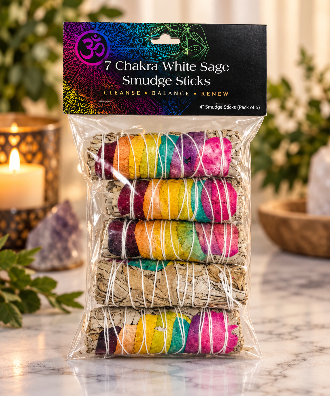 7 Chakra White Sage Smudge Sticks | Pack of 5