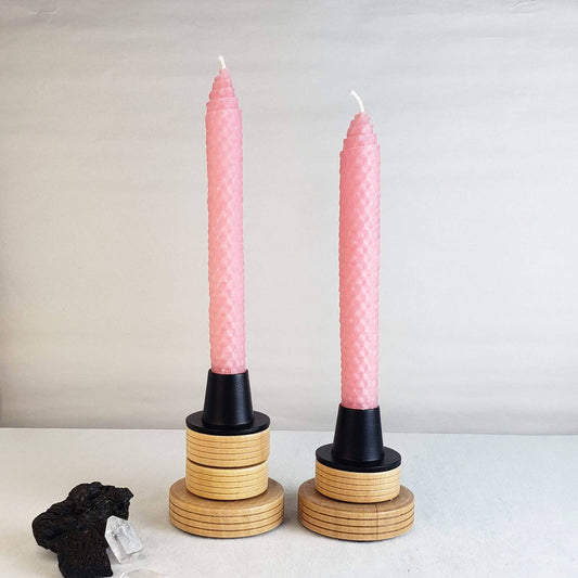 Pair of Carnation Pink Beeswax Taper Candles