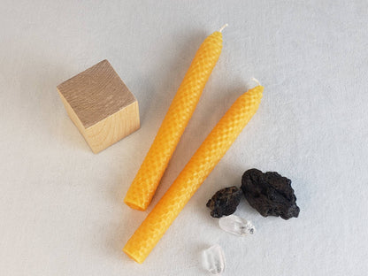 Pair of Saffron Orange Beeswax Taper Candles