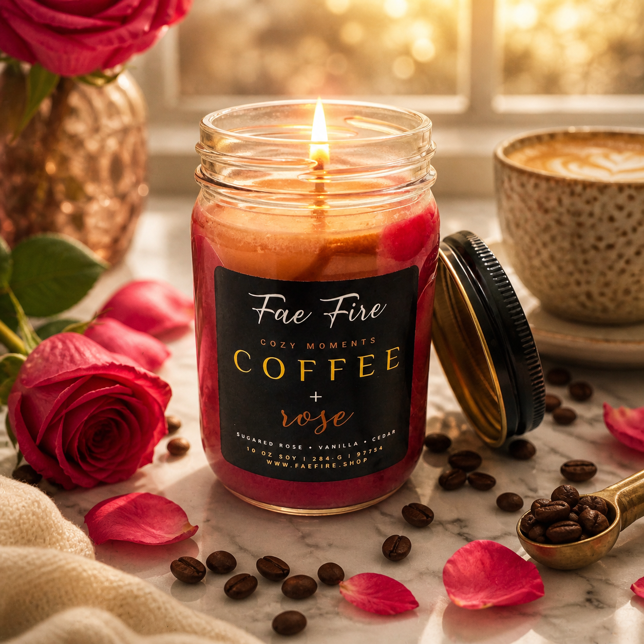 Coffee + Rose | Sugared Rose + Vanilla + Cedar Soy Candle