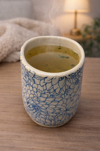 Floral Blue+ White Mug | Handmade Ceramics by CS Moss
