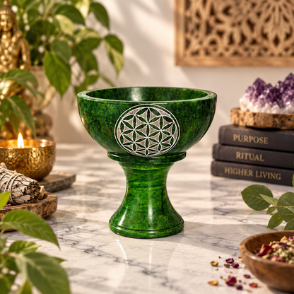 Hand-Carved Soapstone Smudge Bowl with Stand