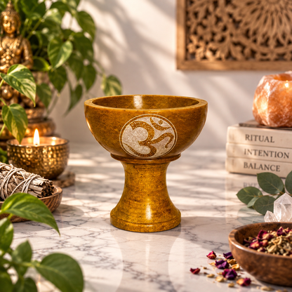 Hand-Carved Soapstone Smudge Bowl with Stand