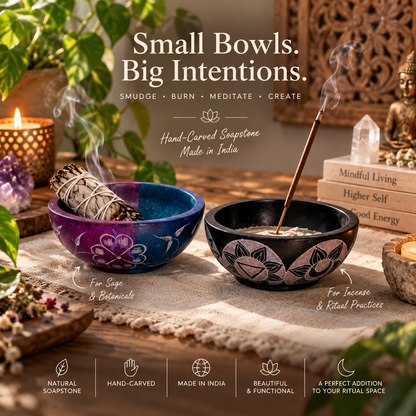 Hand-Carved Soapstone Smudge & Incense Bowl