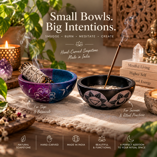 Hand-Carved Soapstone Smudge & Incense Bowl