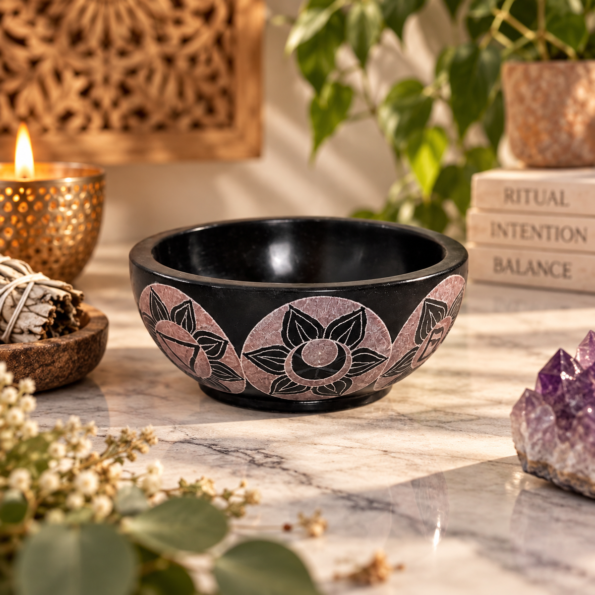 Hand-Carved Soapstone Smudge & Incense Bowl