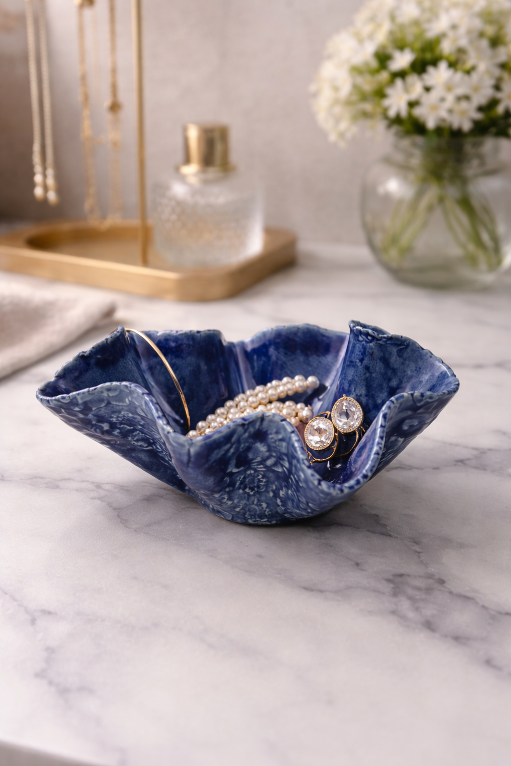 Midnight Blue Ruffle Dish | Handmade Ceramics by CS Moss