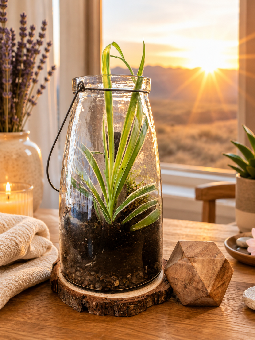 Desert Horizon Terrarium | Handcrafted Living Succulent Decor