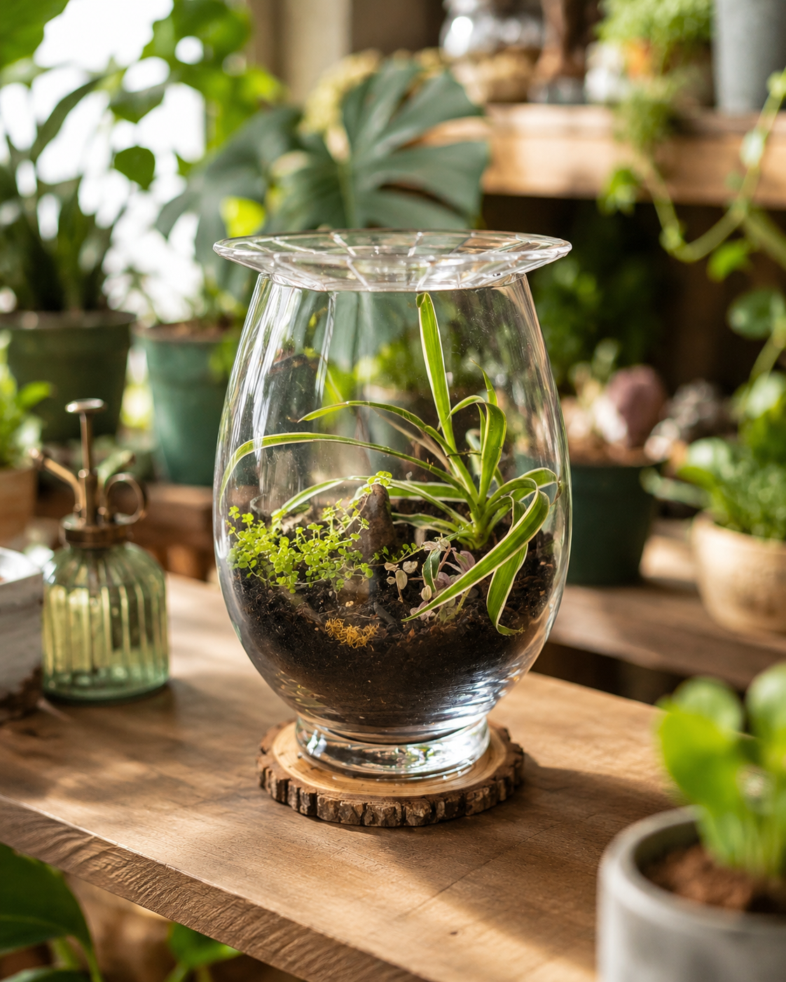 Emerald Orbit Terrarium | Handcrafted Living Succulent Decor