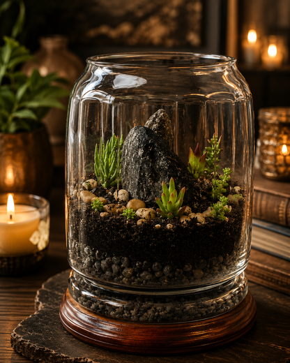 Obsidian Grove Terrarium | Handcrafted Living Succulent Decor