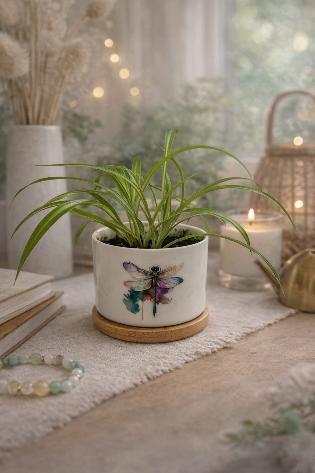 Spider Plant | Pet-Friendly Indoor Plant In Dragonfly Serenity Planter | Potted Oasis