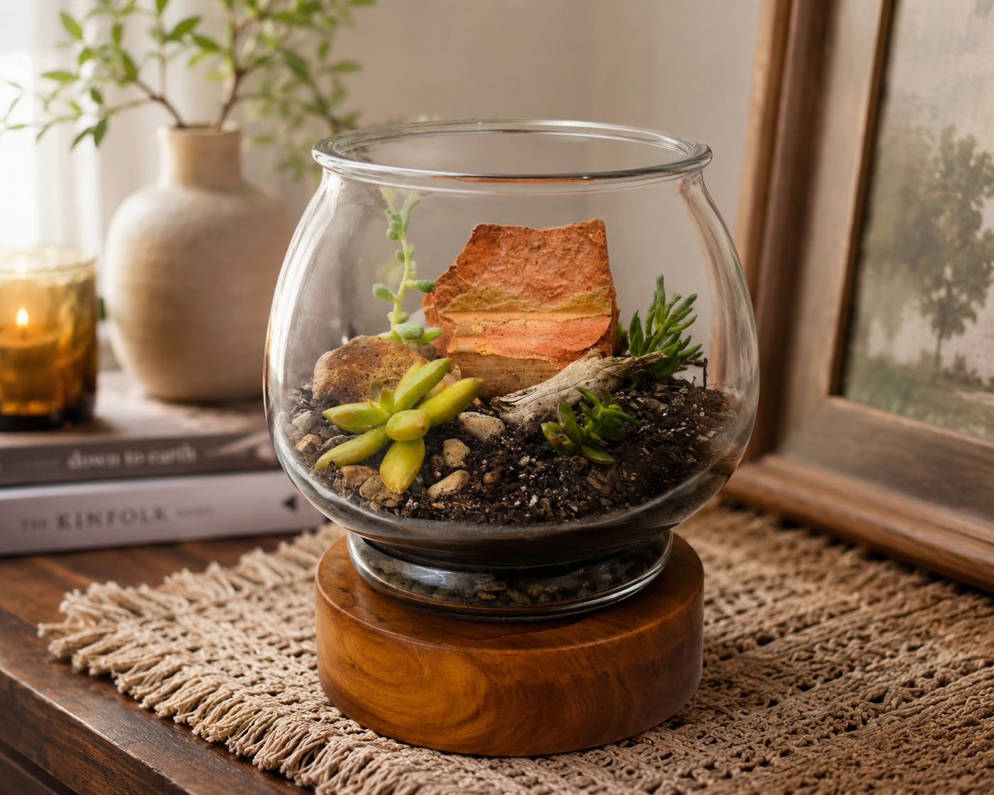 Terracotta Wilds Terrarium | Handcrafted Living Succulent Decor