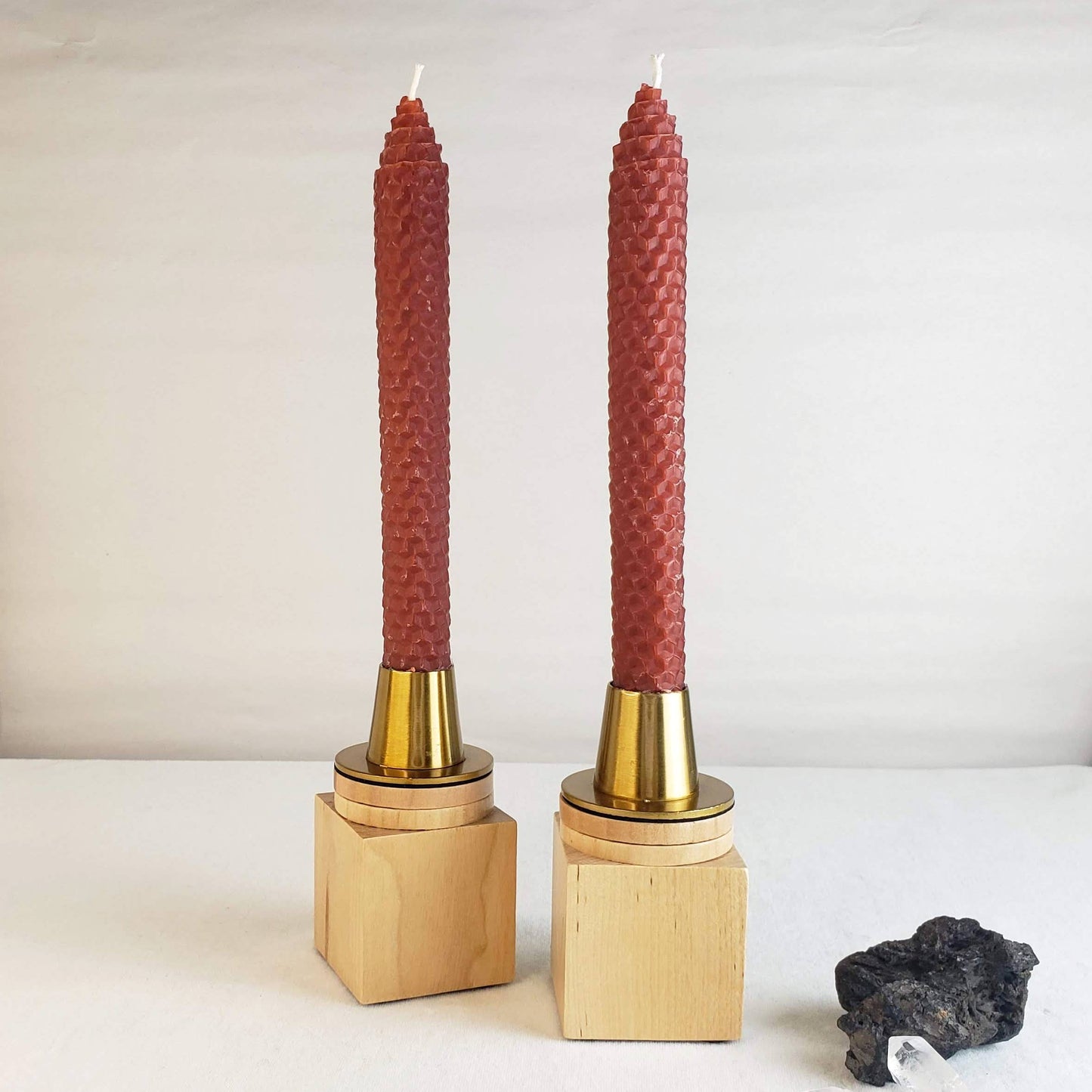 Pair of Brick Red Beeswax Taper Candles