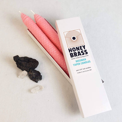 Pair of Carnation Pink Beeswax Taper Candles