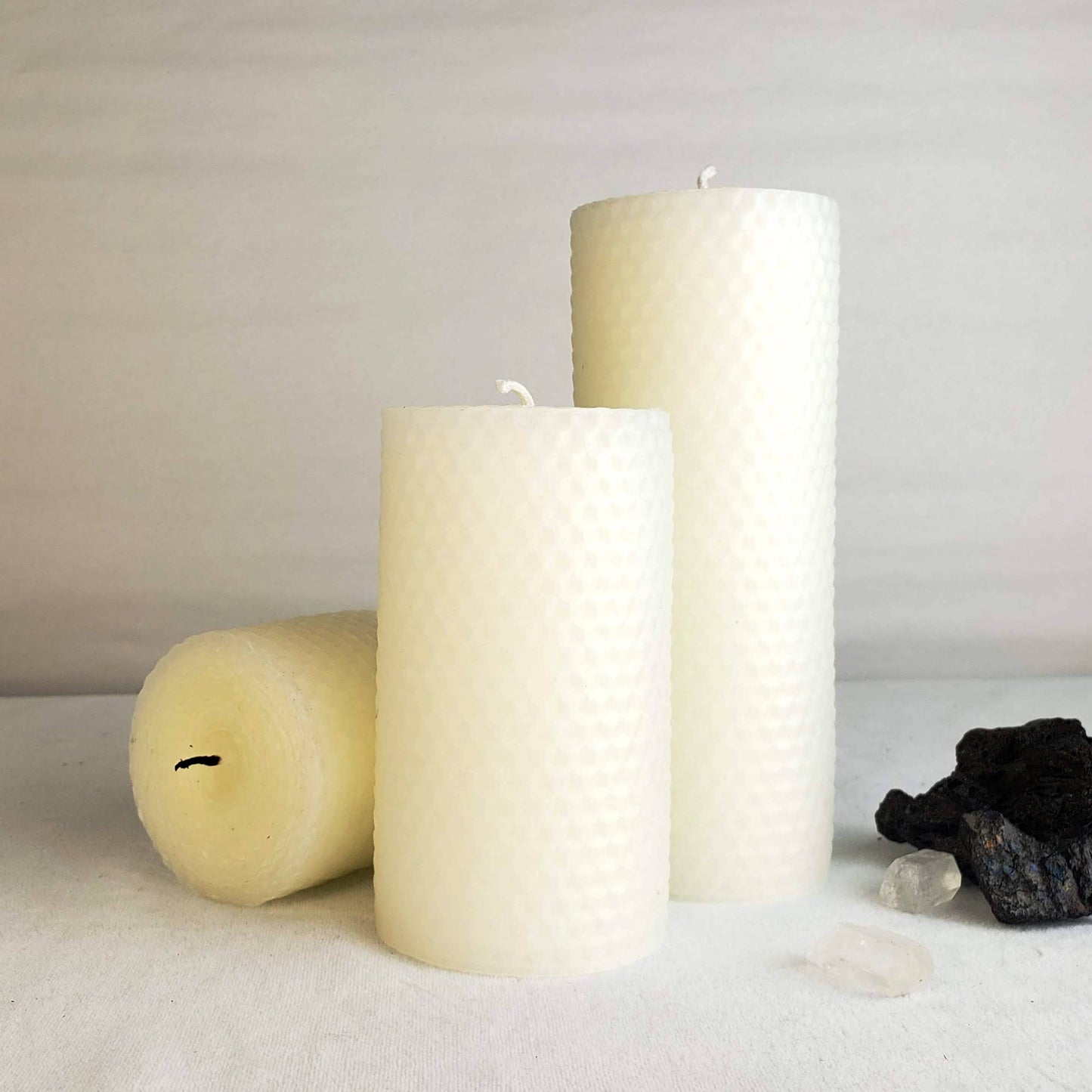 Ivory White Beeswax Pillar Candles