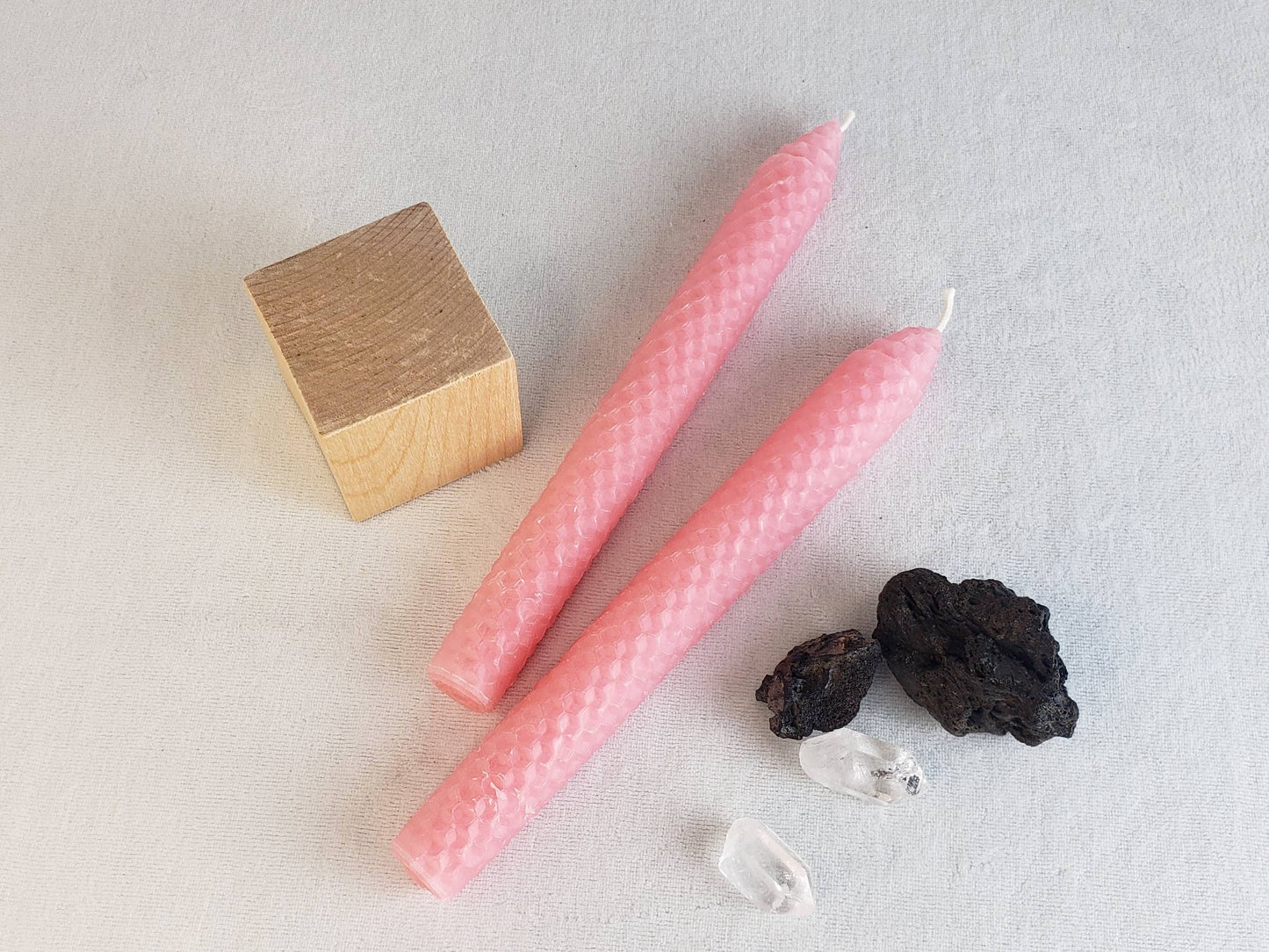 Pair of Carnation Pink Beeswax Taper Candles