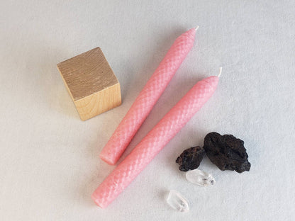 Pair of Carnation Pink Beeswax Taper Candles